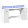 Desk with LED Lights - Stylish White Engineered Wood