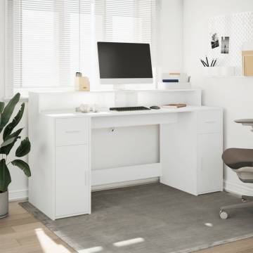 Desk with LED Lights - Stylish White Engineered Wood