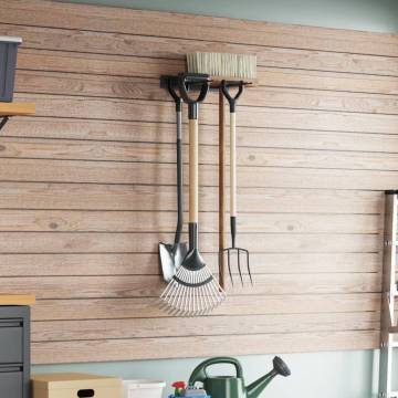 Wall-Mounted Black Steel Garden Tool Storage Rack