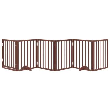 Dog Gate with Door - Foldable 6 Panels Brown Poplar Wood