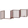 Dog Gate with Door - Foldable 6 Panels Brown Poplar Wood