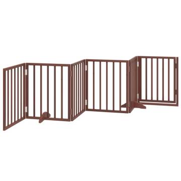 Dog Gate with Door - Foldable 6 Panels Brown Poplar Wood