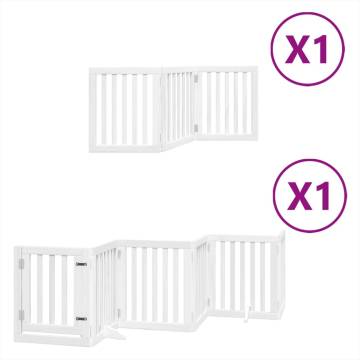 Foldable Dog Gate with Door - 9 Panels, 450 cm, White Wood