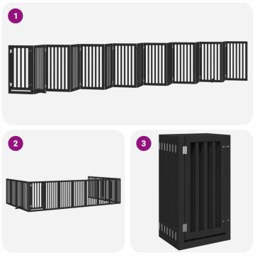 Foldable Dog Gate with Door - 15 Panels Black | Hipomarket