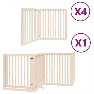 Foldable Dog Gate with Door - 12 Panels, 960 cm Poplar Wood