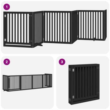 Foldable Dog Gate with Door - 480 cm Black Poplar Wood