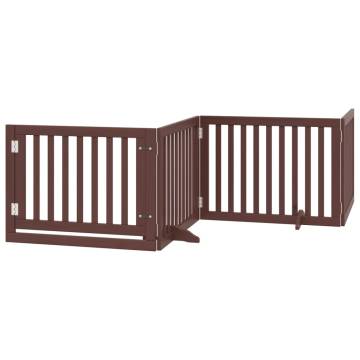 Dog Gate with Door - Foldable 10 Panels Brown Poplar Wood