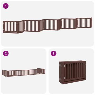 Dog Gate with Door - Foldable 10 Panels Brown Poplar Wood