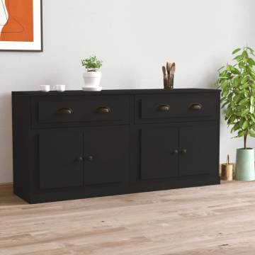 Classic Black Engineered Wood Sideboards - 2 Pcs Set