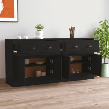 Classic Black Engineered Wood Sideboards - 2 Pcs Set