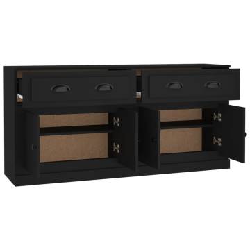 Classic Black Engineered Wood Sideboards - 2 Pcs Set