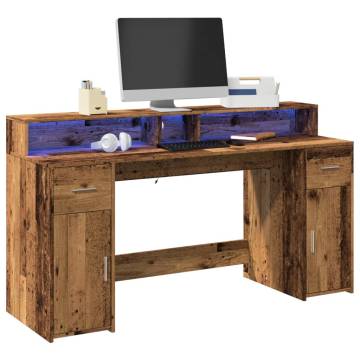 LED Desk with Old Wood Finish - 160x55 cm | HipoMarket