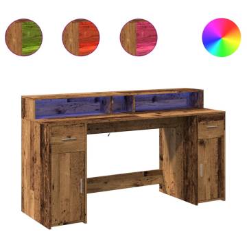 LED Desk with Old Wood Finish - 160x55 cm | HipoMarket