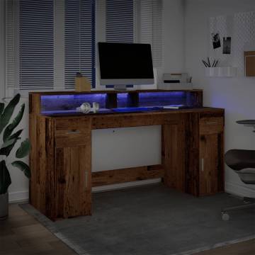 LED Desk with Old Wood Finish - 160x55 cm | HipoMarket