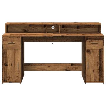 LED Desk with Old Wood Finish - 160x55 cm | HipoMarket