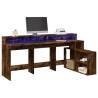  Desk with LED Lights Smoked Oak 200x104x91 cm Engineered Wood Colour smoked oak 