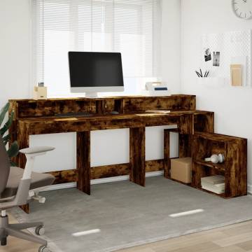 Desk with LED Lights in Smoked Oak - Stylish & Functional