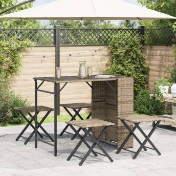 5 Piece Garden Dining Set - Foldable Beige Poly Rattan