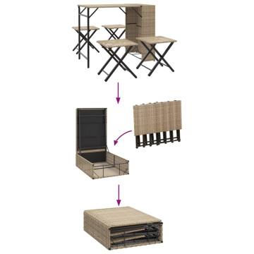 5 Piece Garden Dining Set - Foldable Beige Poly Rattan