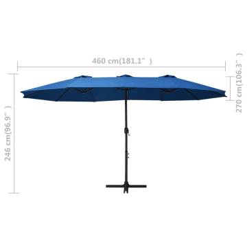 Outdoor Blue Parasol with Aluminium Pole - 460x270 cm