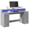  Desk with LED Lights Grey Sonoma 160x55x91 cm Engineered Wood Colour grey sonoma Size 160 x 55 x 91 cm 