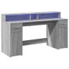 Stylish Grey Sonoma Desk with LED Lights - 160x55 cm