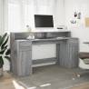 Stylish Grey Sonoma Desk with LED Lights - 160x55 cm