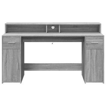 Stylish Grey Sonoma Desk with LED Lights - 160x55 cm