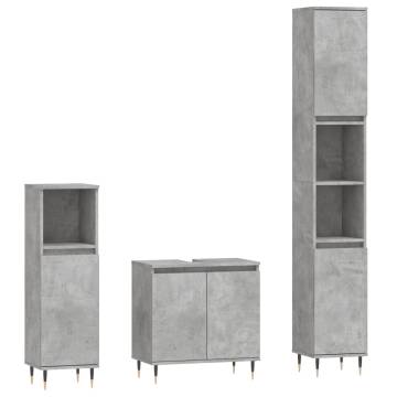 3 Piece Bathroom Cabinet Set - Concrete Grey Wood | HipoMarket