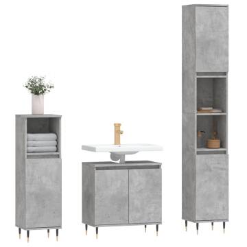 3 Piece Bathroom Cabinet Set - Concrete Grey Wood | HipoMarket