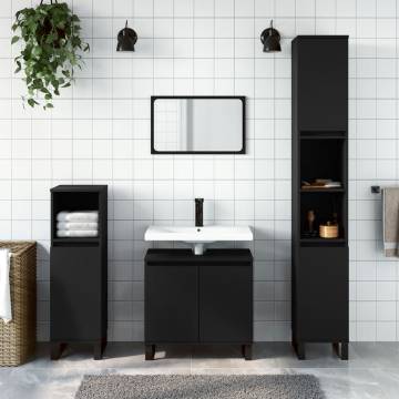 3 Piece Bathroom Furniture Set - Stylish Black Engineered Wood