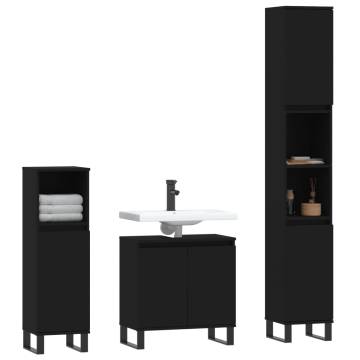 3 Piece Bathroom Furniture Set - Stylish Black Engineered Wood