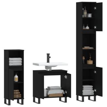 3 Piece Bathroom Furniture Set - Stylish Black Engineered Wood