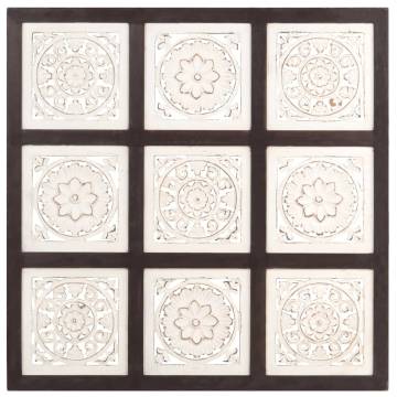 Elegant Hand-Carved Wall Panel MDF 60x60 cm - Brown & White