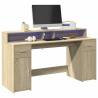  Desk with LED Lights Sonoma Oak 160x55x91 cm Engineered Wood Colour sonoma oak Size 160 x 55 x 91 cm 