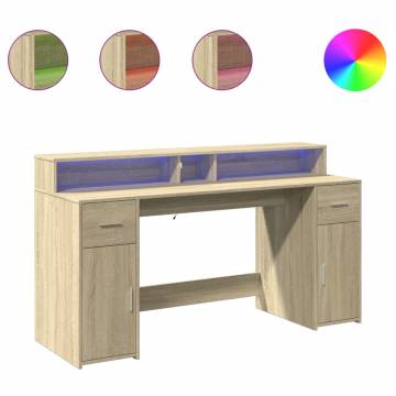 Stylish LED Desk Sonoma Oak - 160x55x91 cm | HipoMarket