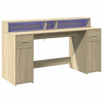 Stylish LED Desk Sonoma Oak - 160x55x91 cm | HipoMarket