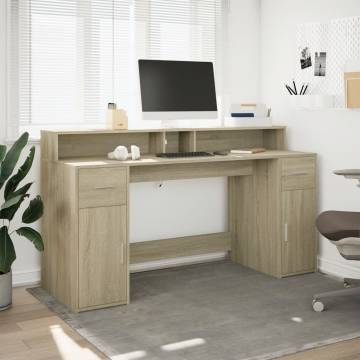 Stylish LED Desk Sonoma Oak - 160x55x91 cm | HipoMarket