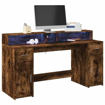 Smoked Oak Desk with LED Lights - Stylish & Durable 160x55 cm