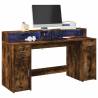  Desk with LED Lights Smoked Oak 160x55x91 cm Engineered Wood Colour smoked oak Size 160 x 55 x 91 cm 