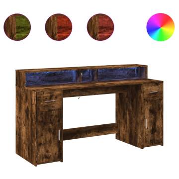 Smoked Oak Desk with LED Lights - Stylish & Durable 160x55 cm