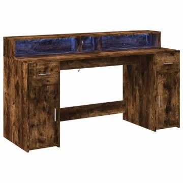 Smoked Oak Desk with LED Lights - Stylish & Durable 160x55 cm