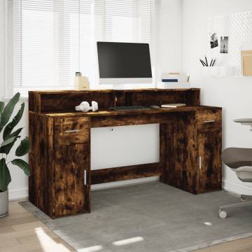 Smoked Oak Desk with LED Lights - Stylish & Durable 160x55 cm