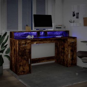 Smoked Oak Desk with LED Lights - Stylish & Durable 160x55 cm