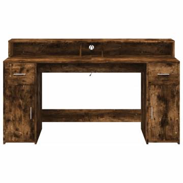 Smoked Oak Desk with LED Lights - Stylish & Durable 160x55 cm