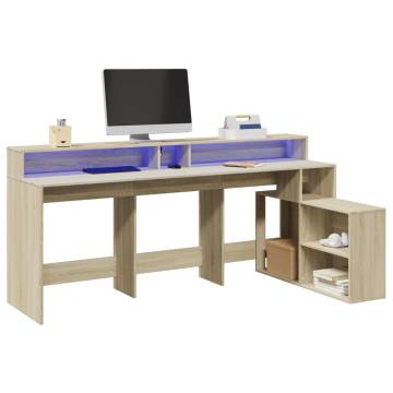 Sonoma Oak Desk with LED Lights - Stylish & Organised Workspace