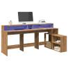 Stylish Desk with LED Lights - Artisian Oak 200x104 cm