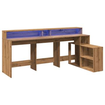 Stylish Desk with LED Lights - Artisian Oak 200x104 cm