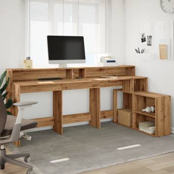 Stylish Desk with LED Lights - Artisian Oak 200x104 cm