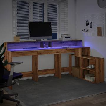 Stylish Desk with LED Lights - Artisian Oak 200x104 cm